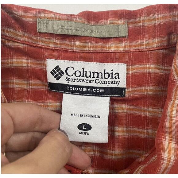 Columbia XCO Red Orange Plaid Button Down Shirt Size L Modal Polyester S/S - Picture 8 of 10